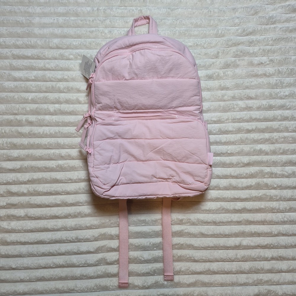 UseLike Pink Quilted Puffer Backpack Nylon Travel School Bag with Laptop Sleeve